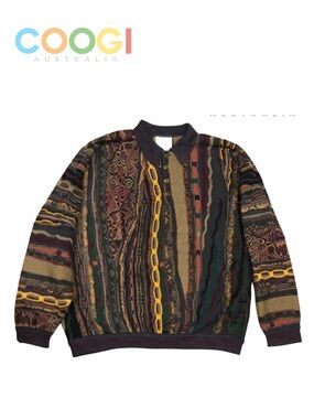 COOGI Australia DNA Abstract 3D Knit Multicolor Collared Sweater Biggie Cosby